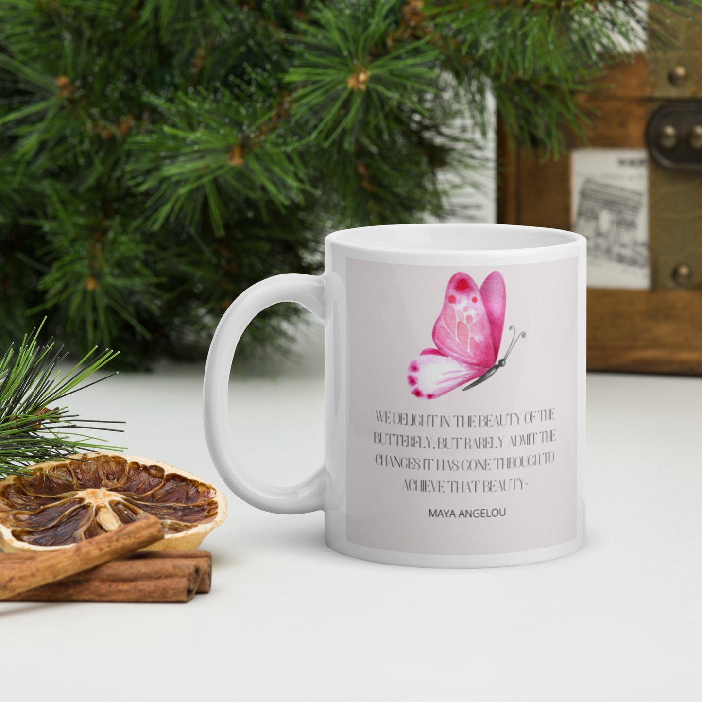 Breast cancer- Maya Angelou quote-White glossy mug