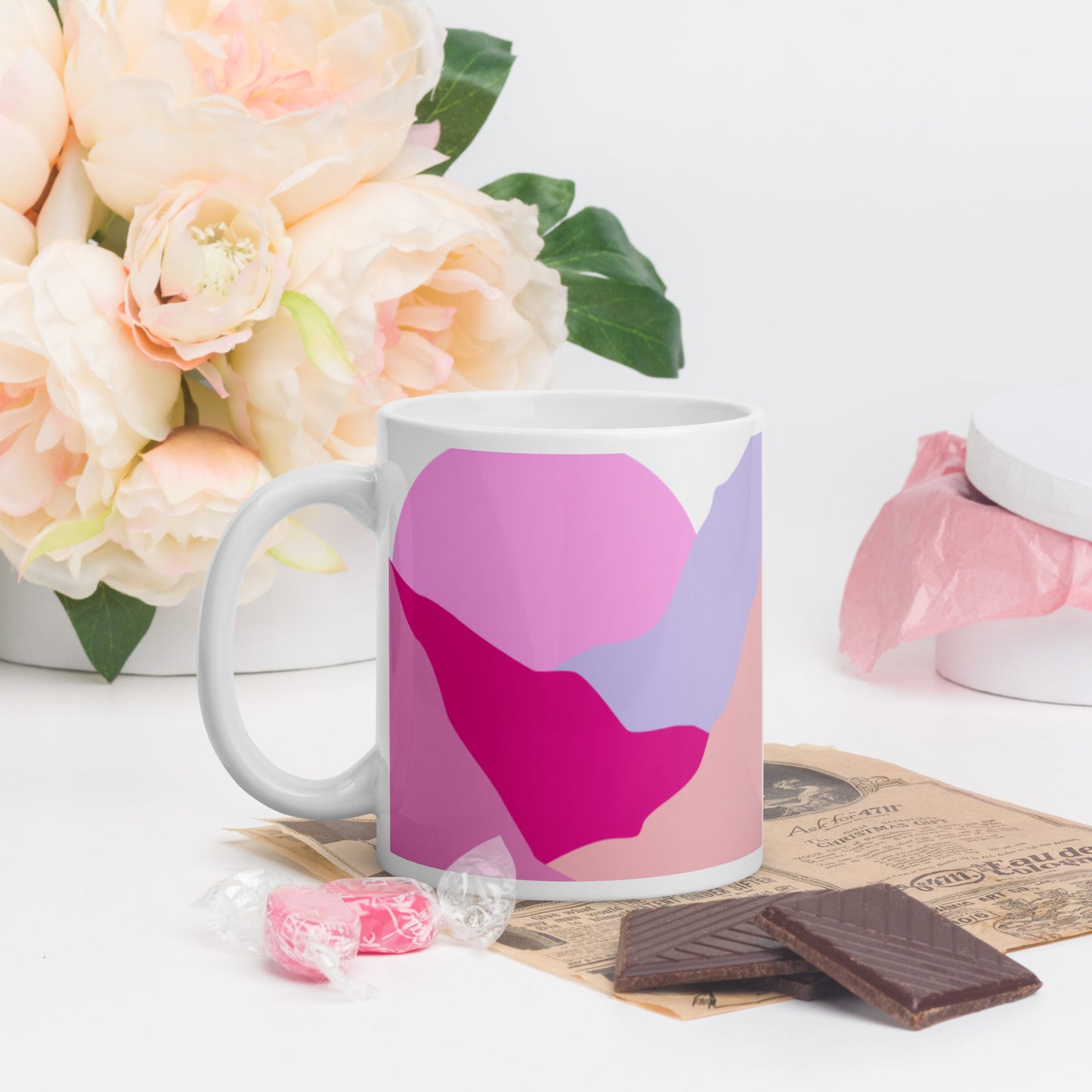 Breast Cancer- Mountains to climb- White glossy mug