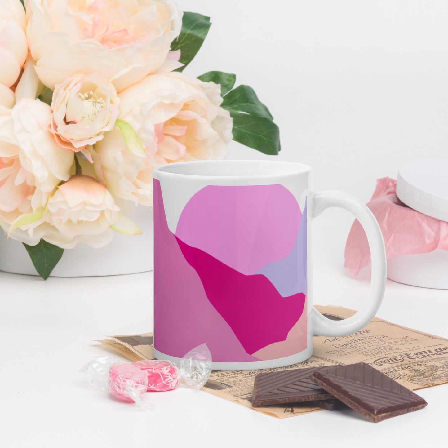 Breast Cancer- Mountains to climb- White glossy mug