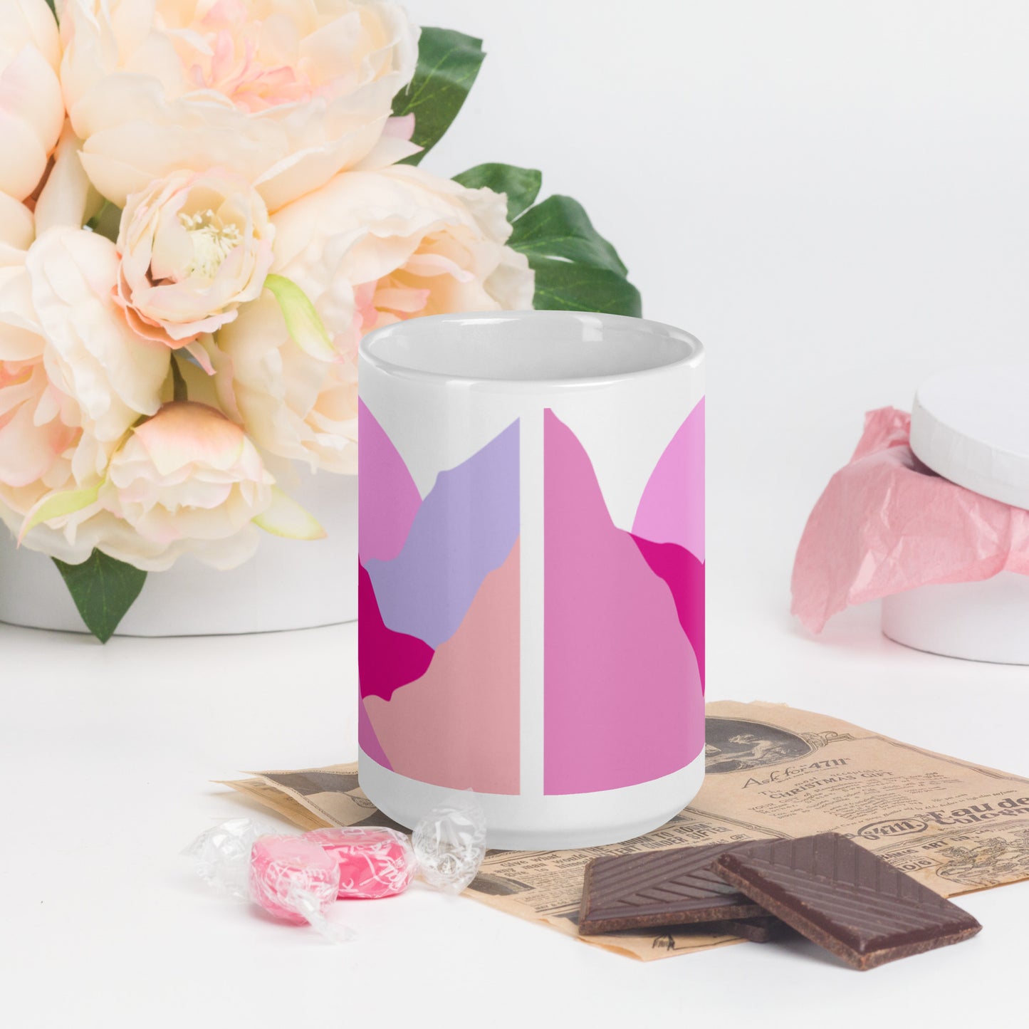 Breast Cancer- Mountains to climb- White glossy mug