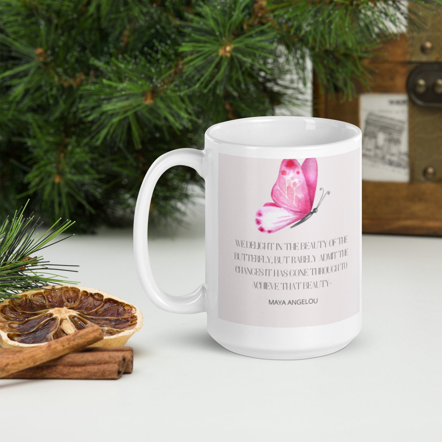 Breast cancer- Maya Angelou quote-White glossy mug