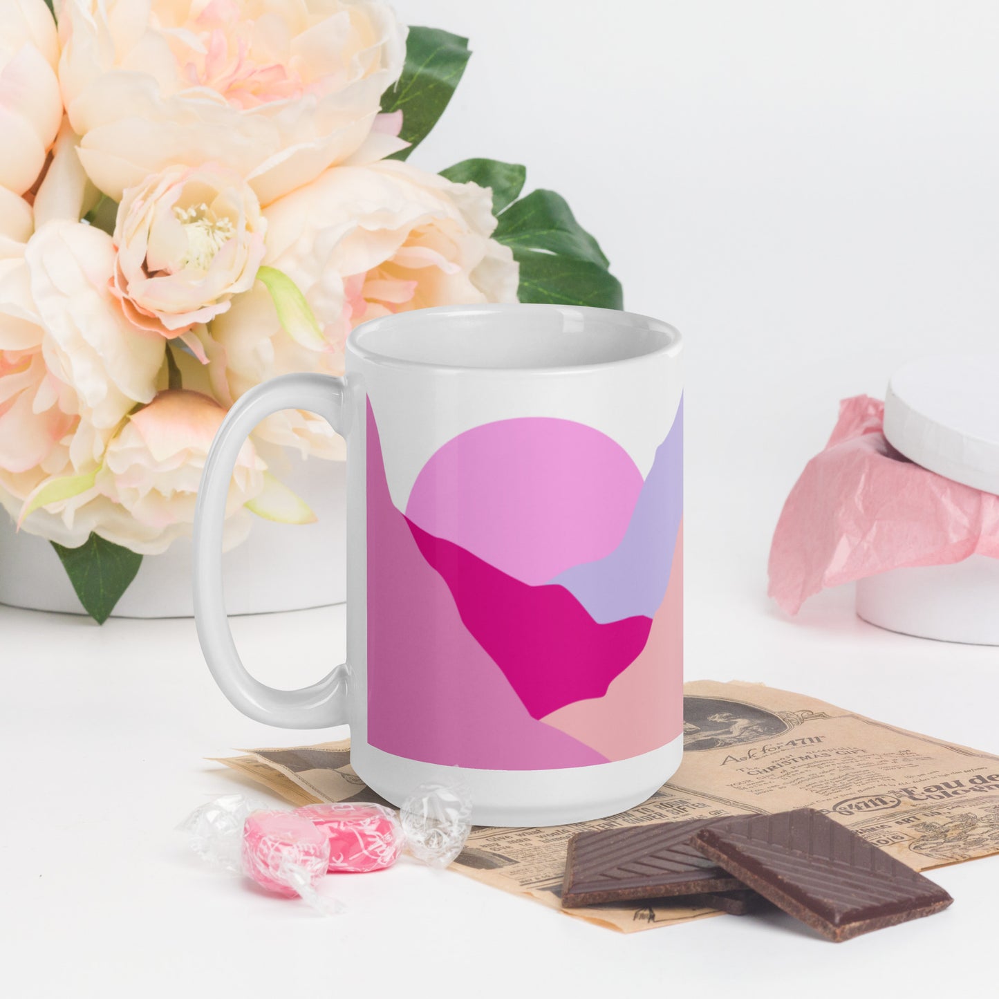 Breast Cancer- Mountains to climb- White glossy mug