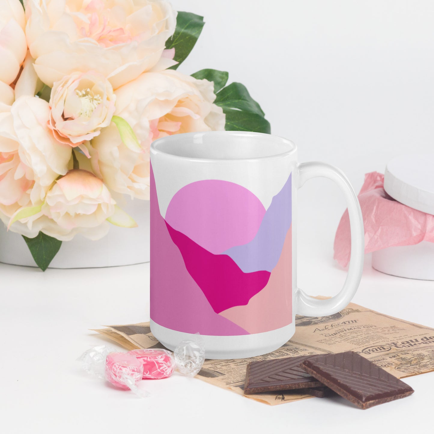 Breast Cancer- Mountains to climb- White glossy mug